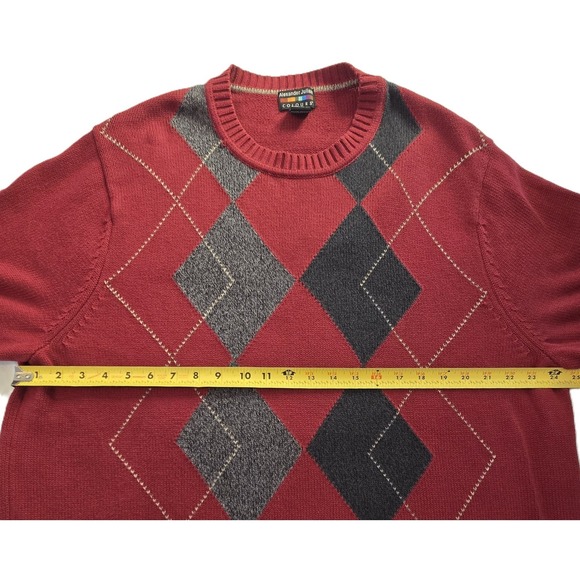 Alexander Julian Colours Mens Red Argyle Sweater XLT 100% Cotton Crew Neck - Picture 4 of 4